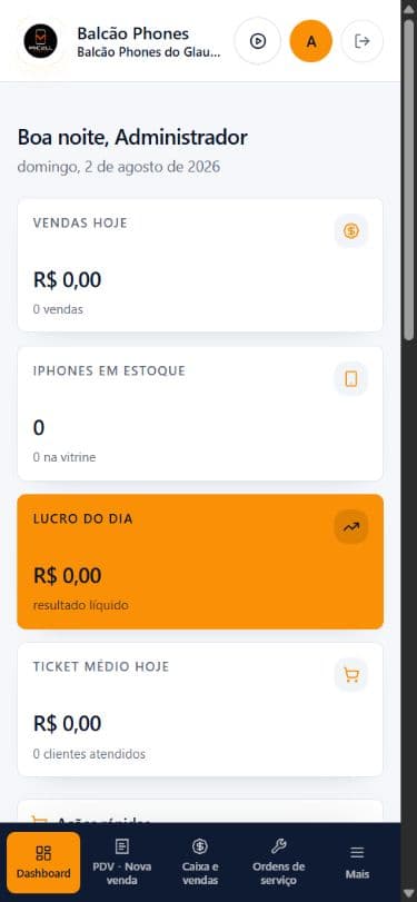 Dashboard real do Balcão Phones no celular